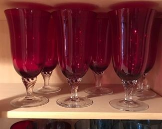 6 red parfait / water glasses,  $10