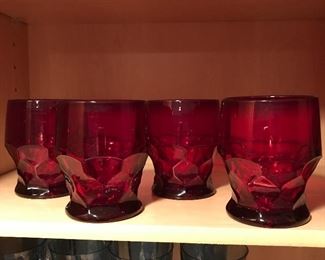 4 Red drinking glasses,  $5