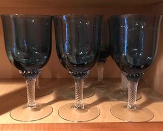 7 Blue wine glasses, 6.75"H, $8