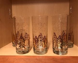 6 Gold embossed drinking glasses (1 not shown), 6"H, $8
