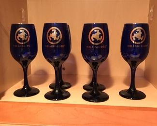 6 blue Ahwahnee wine glasses,  $8