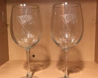 Pair of R emblem etched wine glasses,  was $7, NOW $3.50