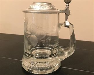Vintage etched glass Pewter lidded glass mug, was $16, NOW $9