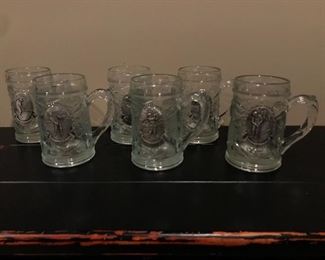 6 glass beer mugs with pewter Golf emblems, was $40, NOW $20