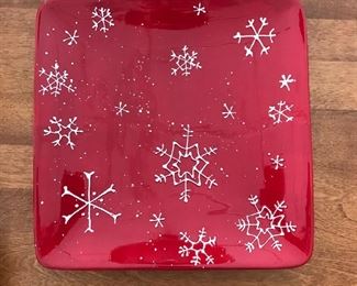 Red square snowflake plate, 10.5" x 10.5",  was $4, NOW $2