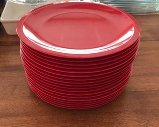 18 red melamine plates, $10