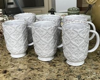 6 White Mud Pie mugs, 6",  $20