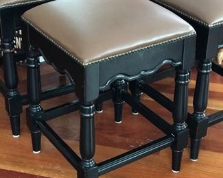 Sold as a Set of 4 Ballard designs black stools w/ brown seats, 24"H x 16" x 16",  Was $165 each for a total of $660, NOW $400