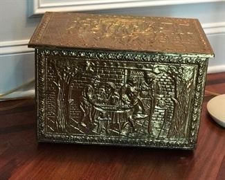 Rare Vtg Hammered Brass Storage Chest covered wood Antique Box 18"L x 12"D x 11.5"H";  $75