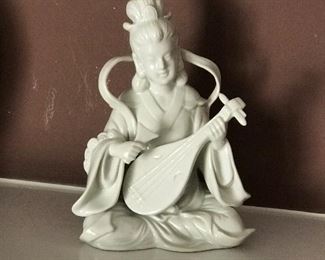 White porcelain Asian figure playing mandolin, 7.5"H, was $14, NOW $7