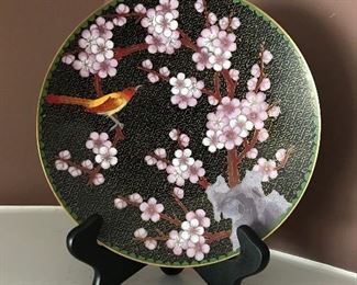 Vintage Japanese Floral Porcelain Ware Metal-clad Plate, 8.25", $18