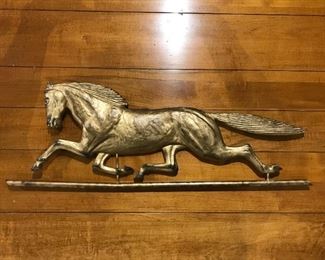 Gold metal horse wall hanging, 33"W x 12"H,  $40