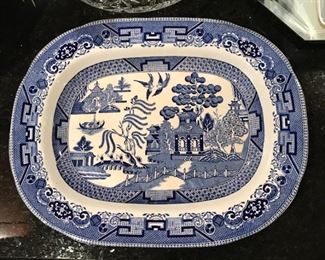 Antique Buffalo Pottery 1909 Blue Willow platter, $20