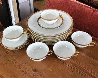 Gold & white china, MZ Austria, 7 dinner plates, 5 cups and saucers;  $40