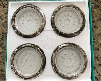 7 crystal & silver plate coaster, ashtray in boxes,   was $6, NOW $3