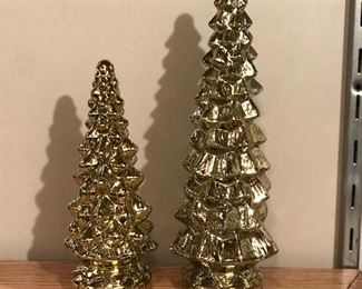 Gold light up Christmas trees without lights on