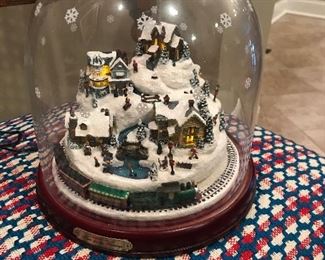 Thomas Kinkade, Home For The Holidays Collectible Bell Jar, lighted with train circling the town (electrical), 9"H,   was $75, NOW $45