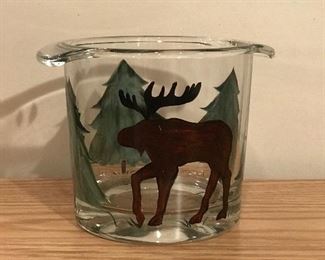 Moose and evergreen tree glass jar, 5"H, $4