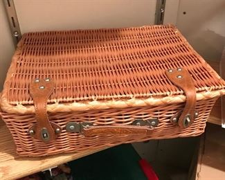Wicker Basket with leather strap and latch,  16" x 12" x 6"H, was $12,  NOW $6