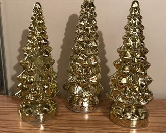 3 gold light up Christmas trees, 11", was $12, NOW $8;  pair of 10", was $10 each, NOW $6 each