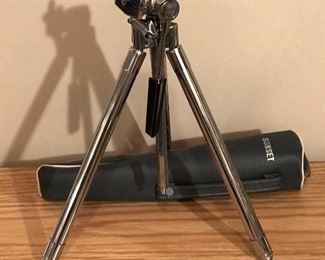 Sunset tripod and is about 11” in total length when folded. The three legs extend from 8.75” to 43” in length and can be adjusted to various lengths.
The camera section can be raised about 6” and can be swiveled and tilted.  was $24, NOW $14