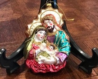 Mary, Joseph, Jesus, hand blown glass ornament,  $15
