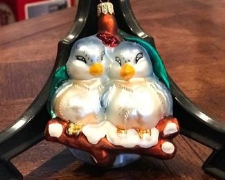 2 birds sitting on a branch hand blown glass ornament, was $12, NOW $7