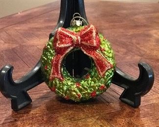 Hand blown glass green wreath ornament,  was $12, NOW $6