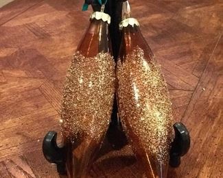 2 amber, gold glitter glass ornaments, was $6, NOW $3
