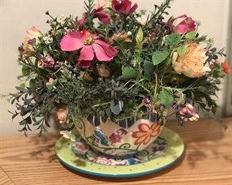 Floral arrangement and colorful green plate, 10"H x 12"W,  was $14, NOW $8