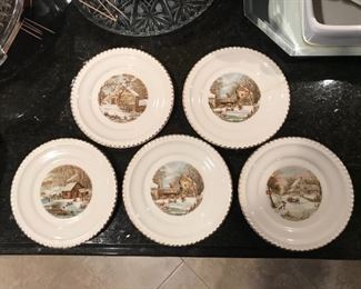 Harkerware Currier & Ives, 5 small plates,  was $9, NOW $4