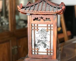 Asian pagoda lantern - lights up with regular light or  red light, 16"H x 7 x7",   $35