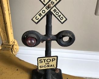 Vintage Metal Lighted Model Train Railroad Crossing Sign 7 1/2",  $9