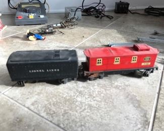 Lionel coal car,  $10, Red Lionel car,  $15