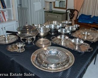 Tables Full of Silver Plate Tableware