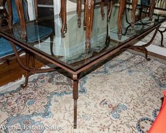 DINING TABLE with Large Glass top and Cast Metal Base = FOR SALE NOW!