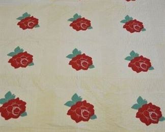 4028 - Quilt - Appliqued with Red Flowers