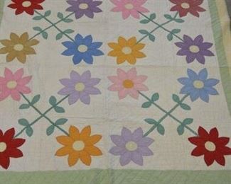 4029 - Quilt - Appliqued with Red Flowers and Stitching