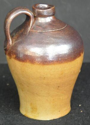 6412 - Double Dip Salt Glazed 1 Handle Jug, CA, Late 18th/Early 19th Century, Loam Glazing, Very Rare