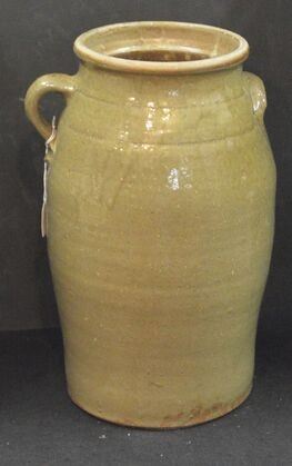 8011 - 5 Gal Single Handle Storage Jar with Lug -Green Glaze w/ Decoration