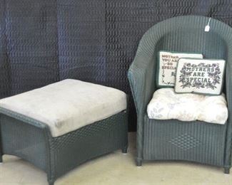 5437 - Green Wicker Chair and Ottoman