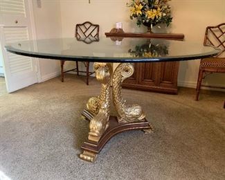 Karges Dolphin base 54" glass top table