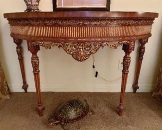 Maitland - Smith Inlaid top Demi-Lune Console table length: 58"   width: 24"    height: 34"