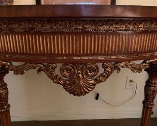 Maitland - Smith Inlaid top Demi-Lune Console table length: 58"   width: 24"    height: 34"