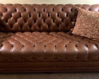 Hancock & Moore tufted leather sofa                                      Length: 84"