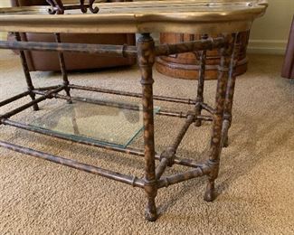 Baker Furniture Co. Glass top coffee table with faux bamboo frame