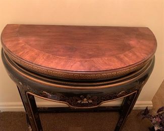 Drexel Heritage black lacquer Demi-Lune Oriental table Length: 31" width: 15"  height: 30"