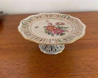 $35 Vintage Dresden porcelain compote 8 1/2'' diameter, no damage noted