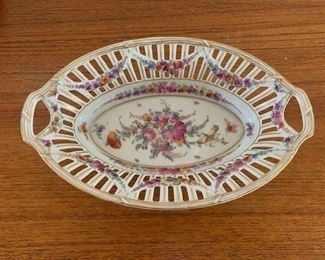 $50 Vintage Dresden porcelain oval bowl 10'' long, no damage noted