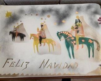$35 each Agnes C. Sims (1910-1990), (2) "Feliz Navidad" unframed prints hand stencilled on paper, 25" x 38''